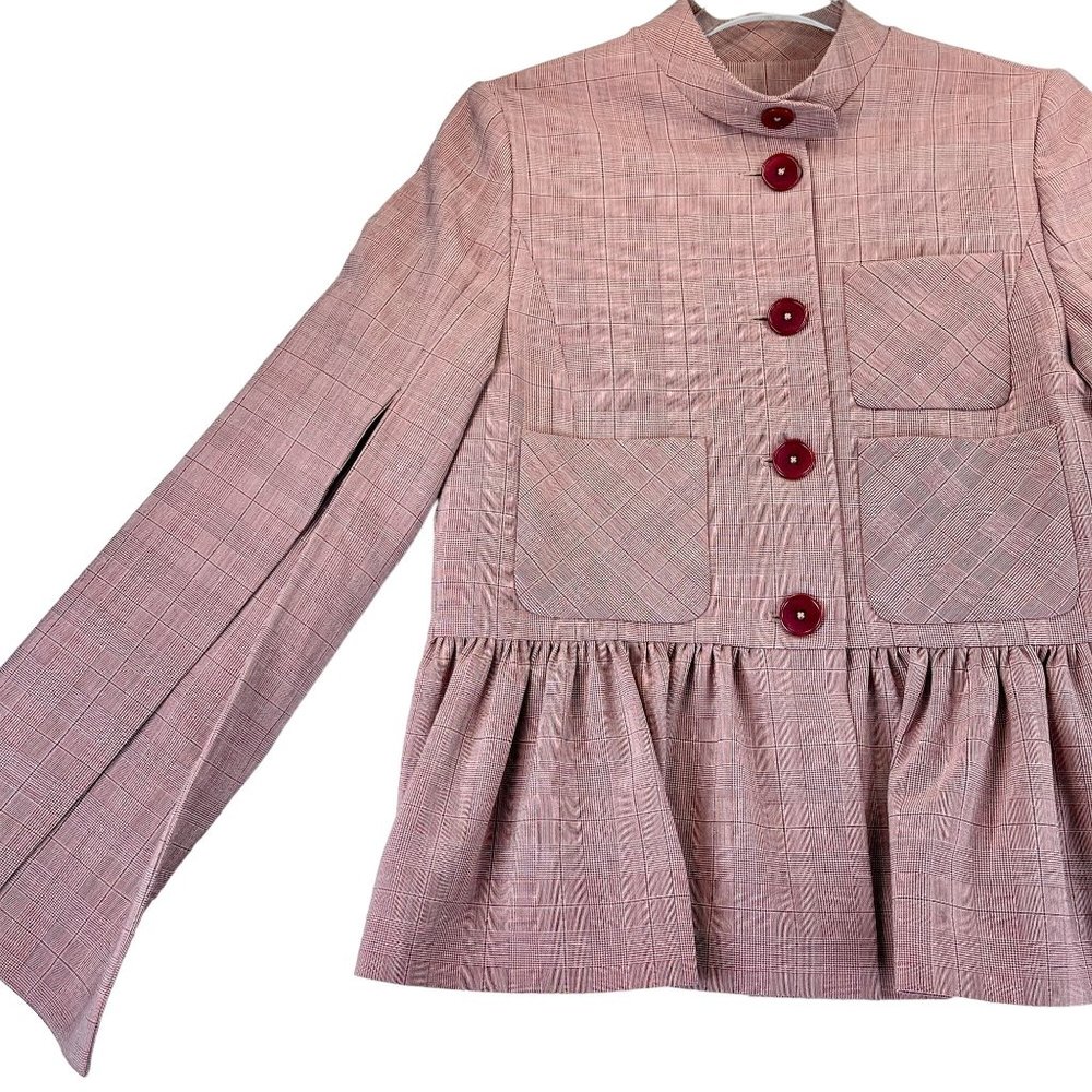 MACHKA Womens 36 Red Wool Blend Blazer Coat Lined Split Sleeve Peplum Pockets